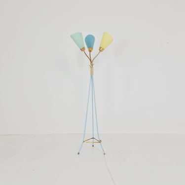 German Modern Colorful Three Flex Arms Brass Floor Lamp, 1950s 