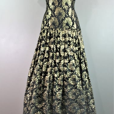 1980-90's - Gold / Black Lace - Drop Waist - Formal - Party Gown - by After Five - retailed at Saks Fifth Avenue - Estimated size 8/10 