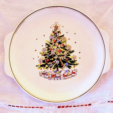 Christmas Eve Vintage Cake Plate with Handles Original by Viktor Schreckengost 