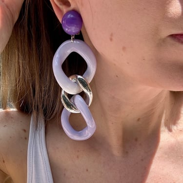 French Designer Francine Bramli Purple Ombre Silver Link Earrings