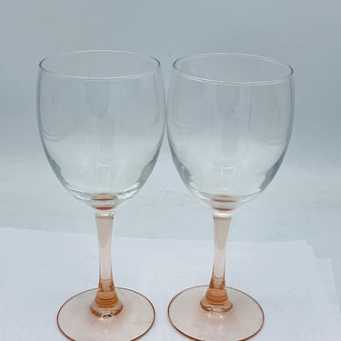 Vintage (2)  Arcoroc  Wine Glasses set Pink Stemmed- France- Nice Condition- Hostess Gift- 8" 