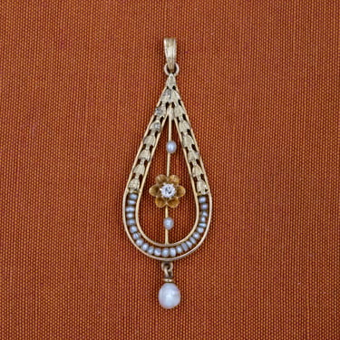 Teardrop Pearl & Diamond Lavaliere c1880