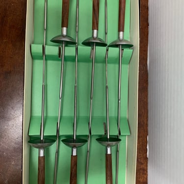Mid Century Walnut and Stainless Steel Skewers 