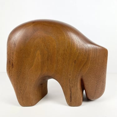 Mid Century Modern Walnut Carved Bear / Animal Sculpture MCM Vintage