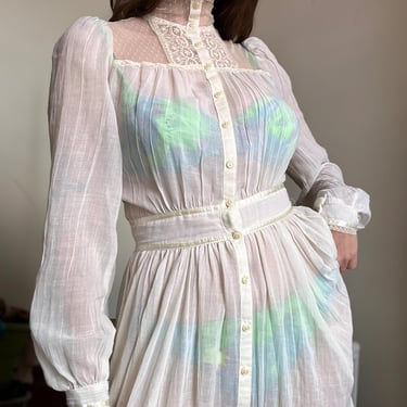 1970’s vintage sheer gauzy white Gunne Sax prairie dress 