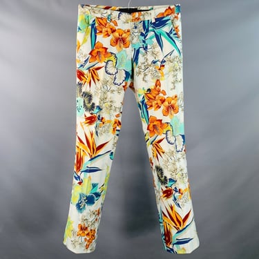 GUCCI Size 32 White Multi-Color Floral Cotton Straight Casual Pants