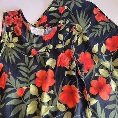 Vintage 90s Poppy Floral Print Sleeveless Midi Dress 