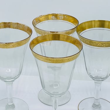 Vintage Set of four Optic  Rambler Rose pattern Wine Glasses by Tiffin Franciscan- 6 5/8" tall 