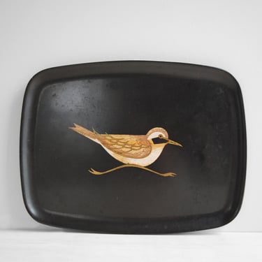 Vintage Couroc of Monterey Bird Tray, Mid Century Black Decorative Tray, 