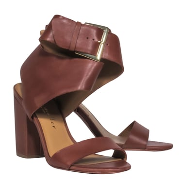 Bettye Muller - Brown Leather Wide Ankle Strap Sandal Heels Sz 7