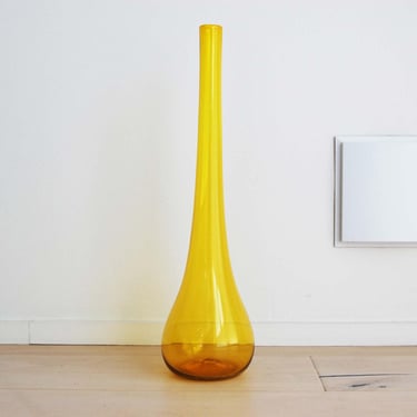 Mid Century Modern Blenko Art Glass Vase in Yellow Wayne Husted Model 5616C 