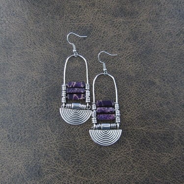Jasper earrings, unique ethnic earrings, purple earrings, boho chic earrings 