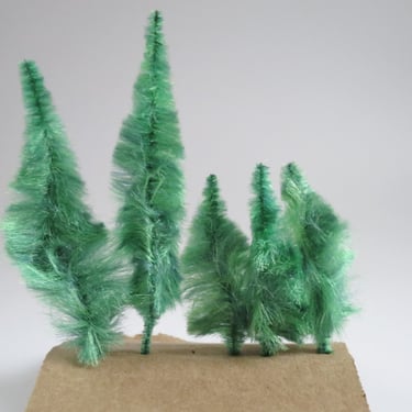 Chenille Mini Christmas Trees, Set of 5 Trees, Replacement Putz Village Trees 