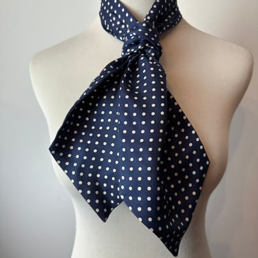Vintage Ascot navy blue Polkadots Neckerchief Tuxedo scarf 