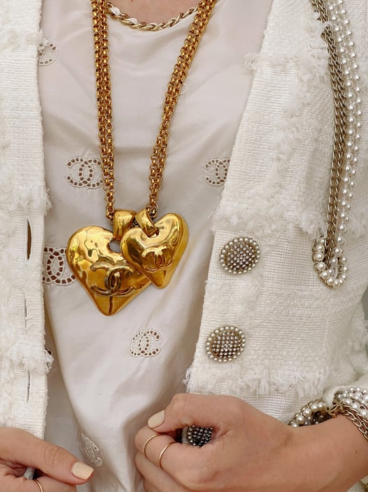 Chanel Vintage Double Sided Heart CC Logo Pendant Necklace