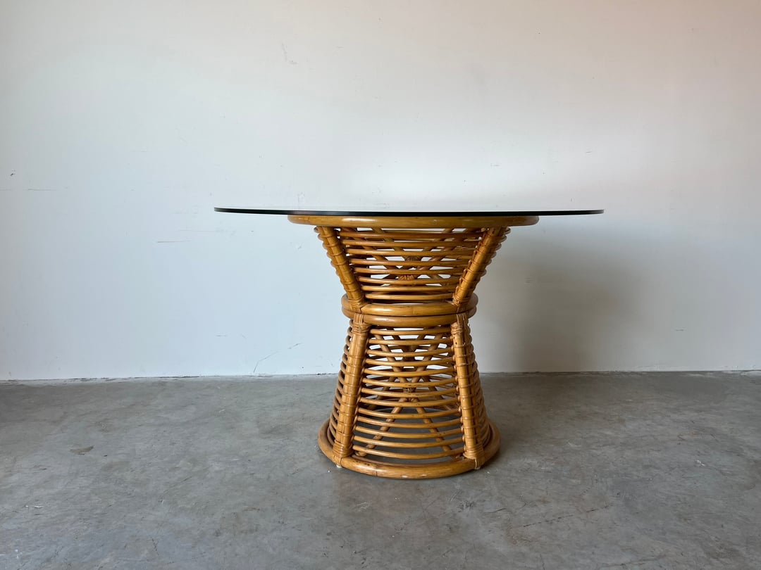 Vintage Circular Rattan Dining Table W/ Glass Top | Miami Vintage Decor ...