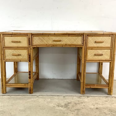 Vintage Bamboo and Rattan Writing Desk 