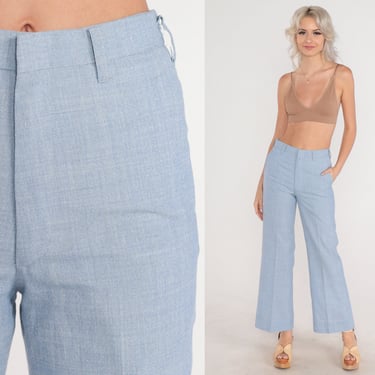 Blue 70s Trousers Ultra High Waisted Rise Creased Straight Leg Retro Preppy Basic Seventies Pastel Vintage 1970s Extra Small xs 