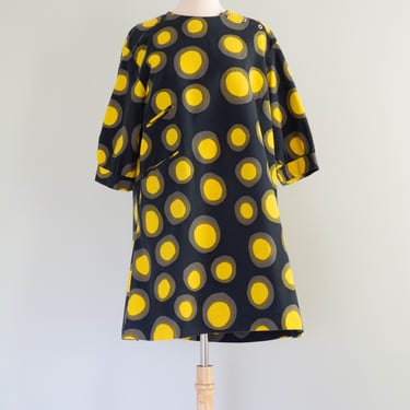 Iconic 1960's Marimekko Yellow Polka Dot Aline Mini Dress / Medium