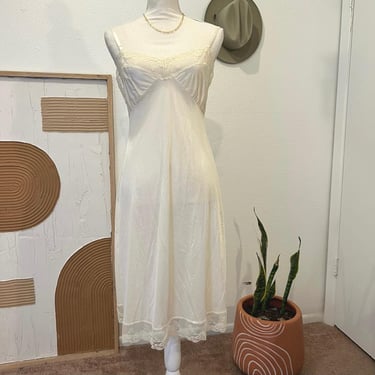 Vintage 90s Mel Lin White Semi Sheer Delicate Lace Trim Mini Slip Layering Dress 