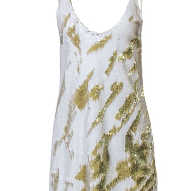 Free People - White &amp; Gold Sequin Mini Slip Dress Sz L