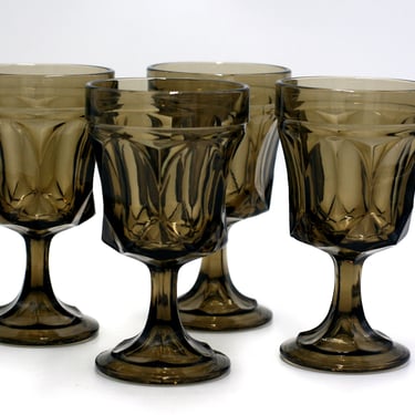 vintage Anchor Hocking Fairfield Goblets in Smoke Brown set of four 