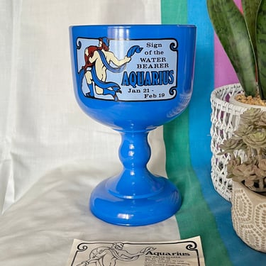 Large Aquarius Decor, Zodiac Sign, Vintage 70s Glass Dish, Pedestal Vase, Mid Century Mod Decor, Statement Piece 