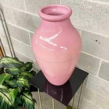 Vintage Roseville Vase Retro 1980s Handpainted + Ceramic + Pink + Extra Large + Urn Shape + Contemporary + Indoor or Outdoor Garden Display 