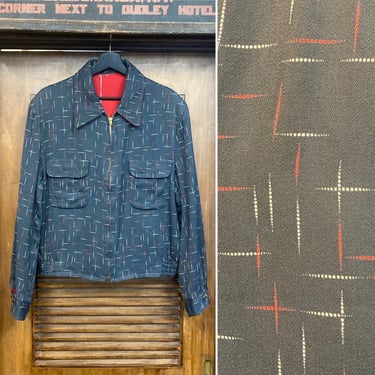 Vintage 1950’s Size XL Atomic Fleck Reversible Gab Rockabilly Jacket, 50’s Gabardine Jacket, Vintage Clothing 
