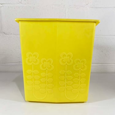 Vintage Floral Trash Can Yellow Basket Waste 1970s 70s Plastic MCM Flowers Flower Loma Office Nursery Kid's Room Bathroom 