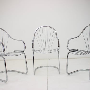 Midcentury Set of Three Chrome Dining Chairs by Gastone Rinaldi, Italy, 1970s / silver Colour / Mid-century / 