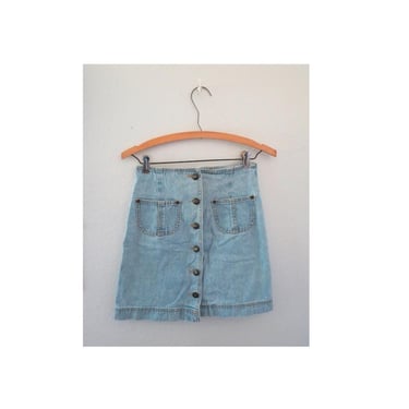 Vintage Denim Mini Skirt - 90s Express Jean High Waisted Patch Pocket Button Front Skirt - Size XS 