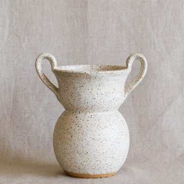 Speckled White Ceramic Vase | Handmade Hand Thrown Pottery | Satin White Vase with Handles | Greek Vase | Cottagecore | Farmhouse | Rustic 