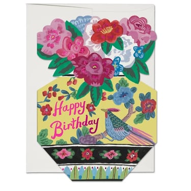 Ornate Flower Vase Birthday Greeting Card