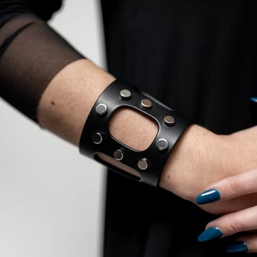 Studded Cut Out Detail Leather Cuff