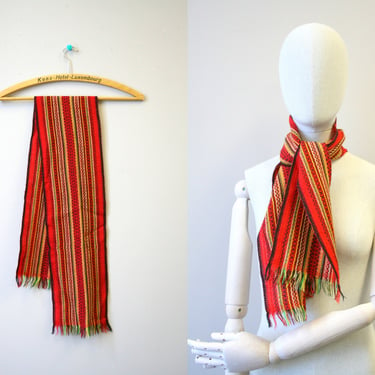 1950s Red Wool Handwoven Scarf 