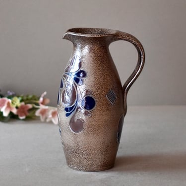 Vintage German Ceramic Jug With Cobalt Blue Home Decor Hand Made Cley Pitcher Rustic Decor Ceramic Vases 