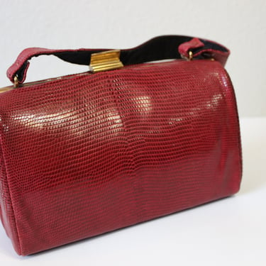 Vintage 1940's 50's Burnt dark Red Brass Frame Leather Handbag Purse 