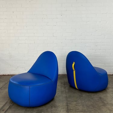 Mitt Lounge Chairs in Blue with Yellow Accents by Claudia + Harry Washington, Bernhardt Design 
