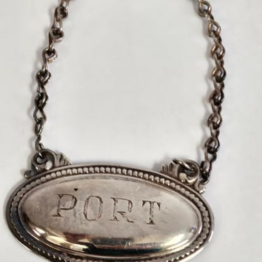 Port Decanter Label, Port Bottle Silver Tone Label, Bottle Hanging Label, Liquor Tag, Port Label with Chain, 1950s Port Label 