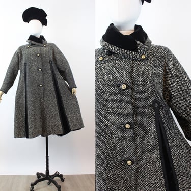 1950s documented TRAPEZE velvet tweed SWING coat all sizes  | new winter 