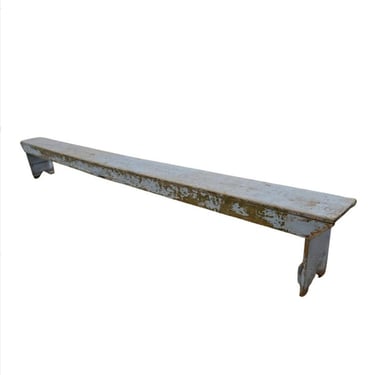 12ft Long Pennsylvania Painted Blue Antique American Country Farmhouse Bench with Distressed Weathered Chippy Paint Patina 