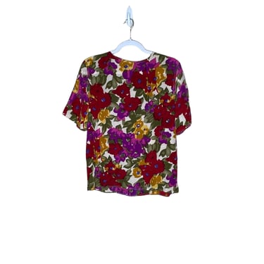 Vintage TESS Women’s Floral Pattern Short Sleeve 100% Silk Shirt Blouse Top Size M 