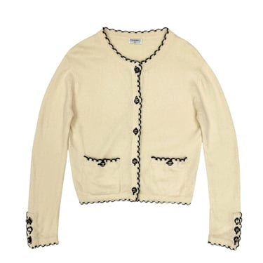 Chanel Cream Scalloped Logo Button Cardigan