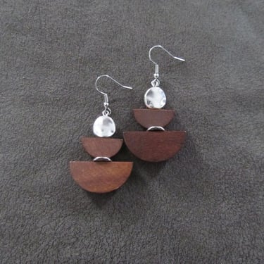 Brown geometric earrings, wood earrings, mid century modern earrings, Art Deco earrings, bold statement, unique earrings, artisan earrings 