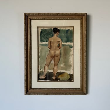 1961 George Mattson Nude Woman Watercolor Painting, Framed 