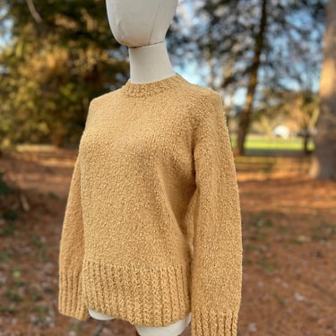 1940s Goldenrod Wool Handknit Sweater with Keyhole Back Vintage 38 to 42 Bust 