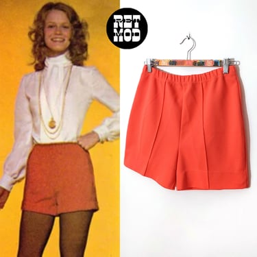 Fab Vintage 60s 70s Salmon Colored Ribbed Polyester Shorts 