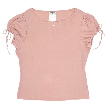 Chanel Baby Pink Cap Sleeve Logo Top