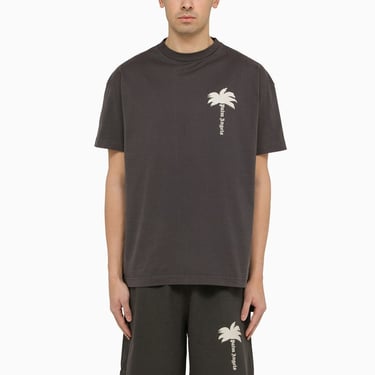 Palm Angels Dark Grey Cotton T-Shirt With Print Men